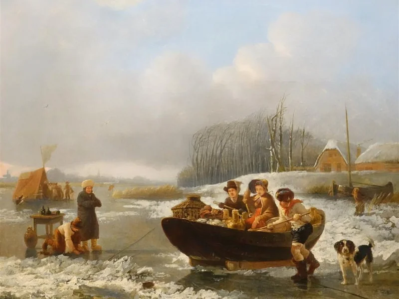 1777-Leendert de Koningh - Scena sul ghiaccio con barca